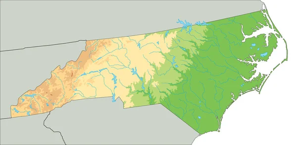 Mapa Físico Detalhado Carolina Norte —  Vetores de Stock