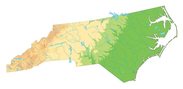 Velmi Podrobná Fyzická Mapa Severní Karolíny — Stockový vektor