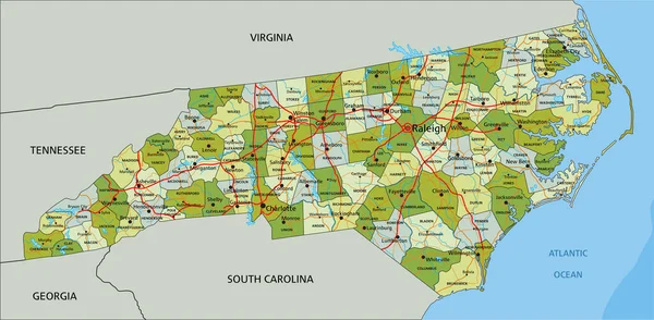 Mappa Politica Altamente Dettagliata Modificabile Con Livelli Separati Carolina Del — Vettoriale Stock