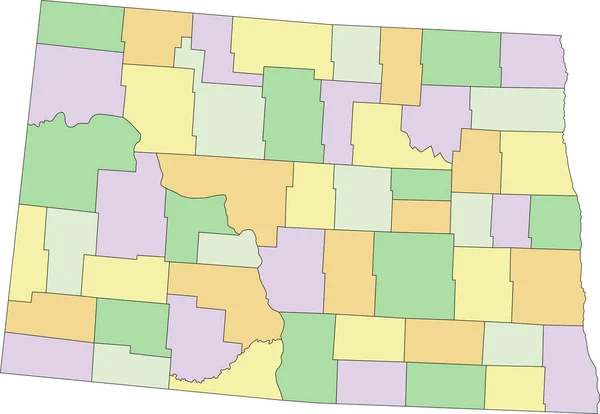 ノースダコタ州 詳細な編集可能な政治地図 — ストックベクタ