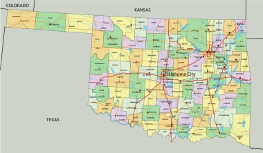 Oklahoma - Etiketleme ile son derece ayrıntılı düzenlenebilir siyasi harita.