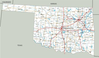 Etiketli yüksek detaylı Oklahoma yol haritası.