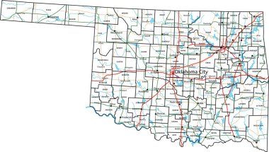 Oklahoma yolu ve otoyol haritası. Vektör illüstrasyonu.