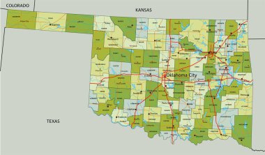 Ayrık katmanlı, son derece detaylı politik harita. Oklahoma.