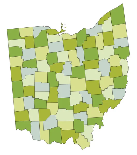 Nagyon Részletes Szerkeszthető Politikai Térkép Különálló Rétegekkel Ohióban — Stock Vector