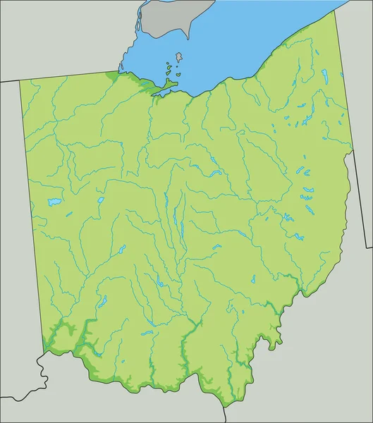 Mapa Físico Ohio Detalhado Alto —  Vetores de Stock