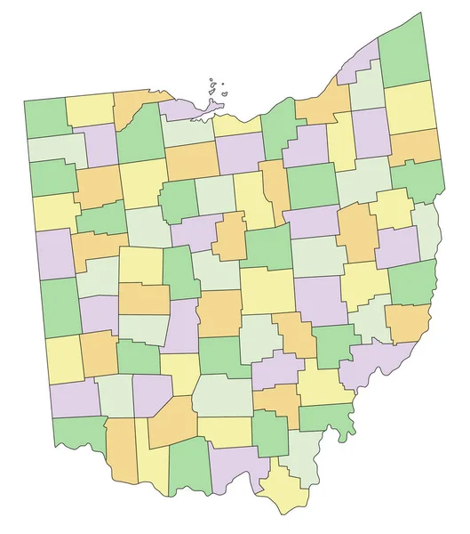 オハイオ州 詳細な編集可能な政治地図 — ストックベクタ