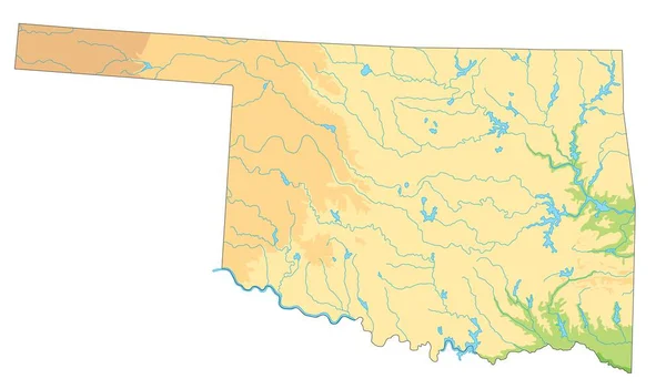 Hoch Detaillierte Physische Karte Von Oklahoma — Stockvektor