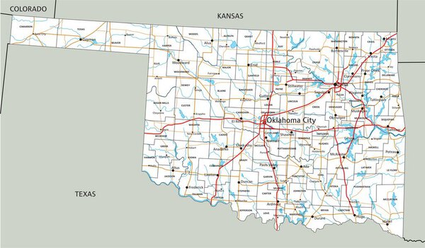 Подробная карта дорог Оклахомы с маркировкой.