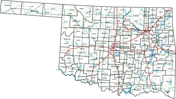 Oklahoma Road Highway Map Ilustración Vectorial — Vector de stock