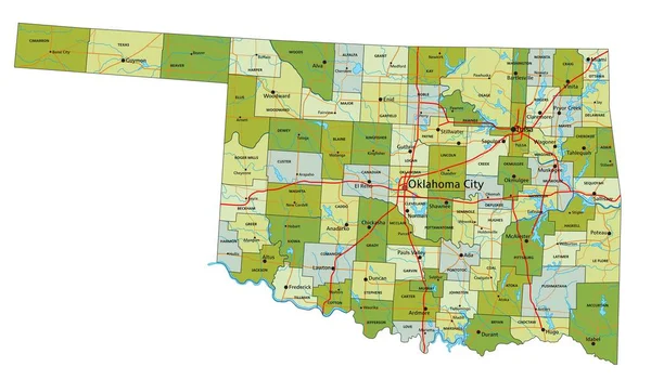 Высоко Детализированная Редактируемая Политическая Карта Разделенными Слоями Оклахома — стоковый вектор