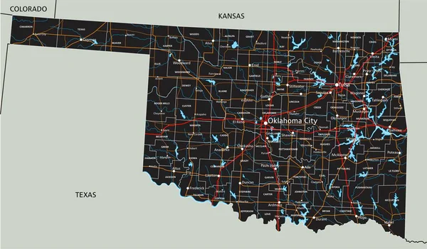Mapa Estradas Oklahoma Altamente Detalhado Com Rotulagem Vetores De Bancos De Imagens Sem Royalties