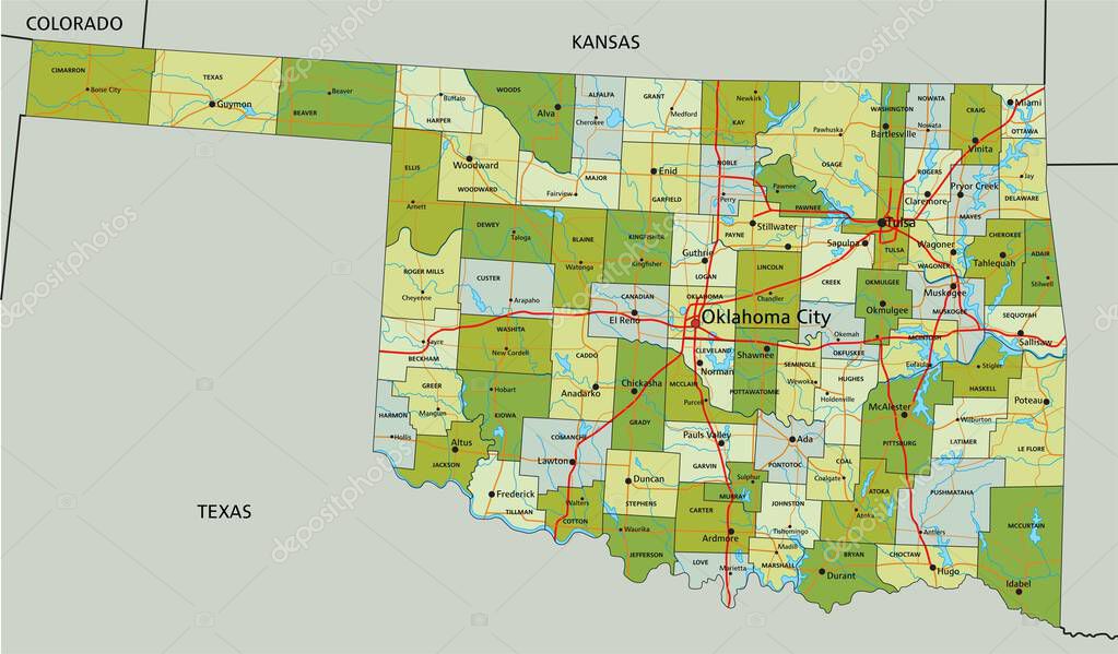 Mapa Político Editable Altamente Detallado Con Capas Separadas Oklahoma ...