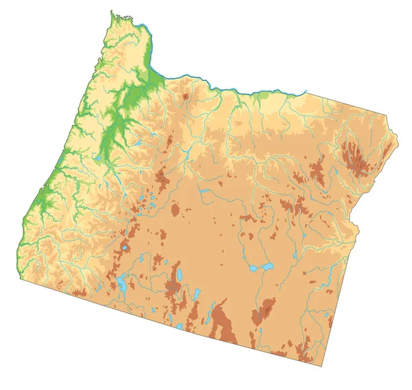 Mapa Físico Oregon Altamente Detalhado — Vetor de Stock