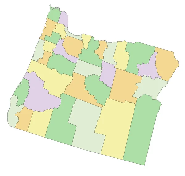 オレゴン州 詳細な編集可能な政治地図 — ストックベクタ