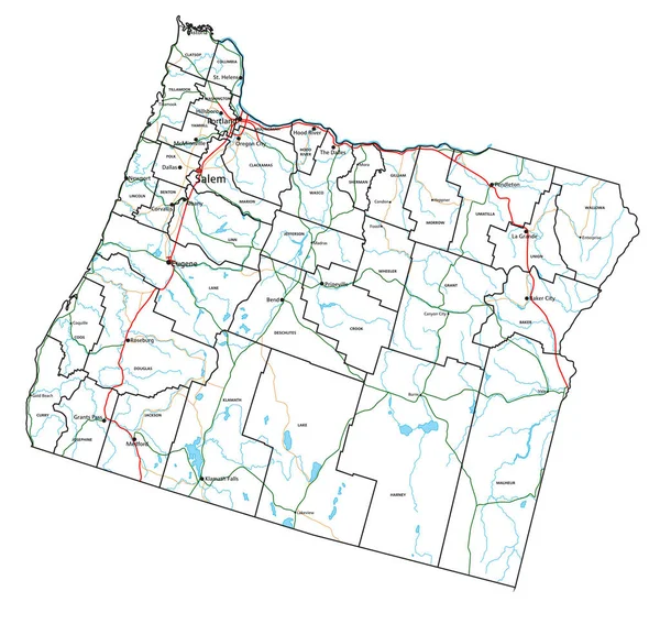 オレゴン州道と高速道路地図 ベクターイラスト — ストックベクタ
