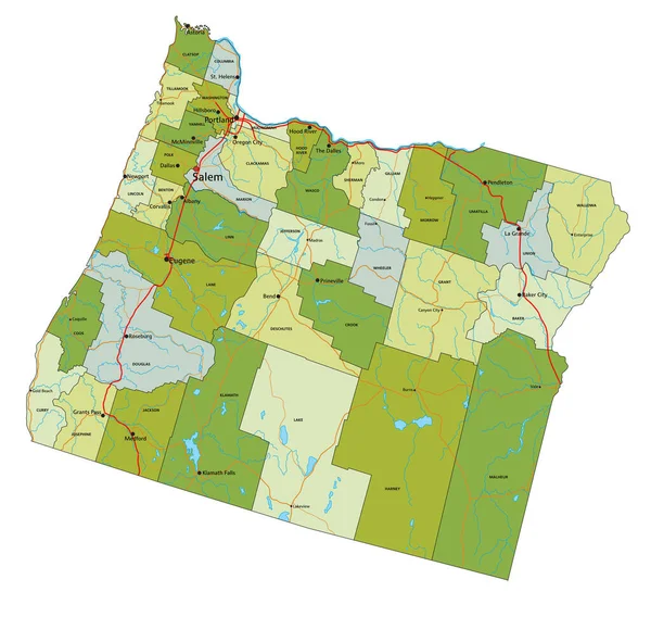 高度详细的可编辑政治地图与分离层 俄勒冈州 — 图库矢量图片