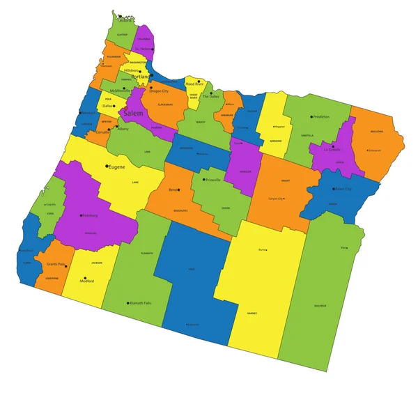 Colorata Mappa Politica Dell Oregon Con Strati Chiaramente Etichettati Separati — Vettoriale Stock
