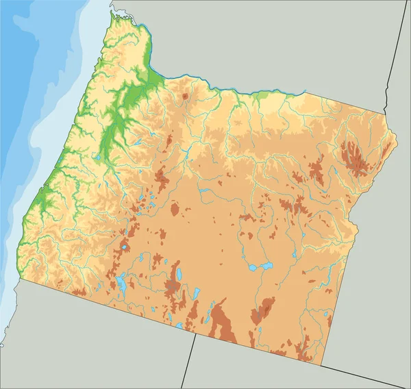 俄勒冈州非常详细的物理地图 — 图库矢量图片