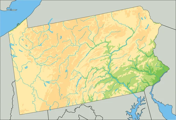 ペンシルベニア州の詳細な地図 — ストックベクタ