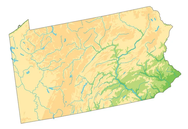 High Detailed Pennsylvania Physical Map — Stock Vector