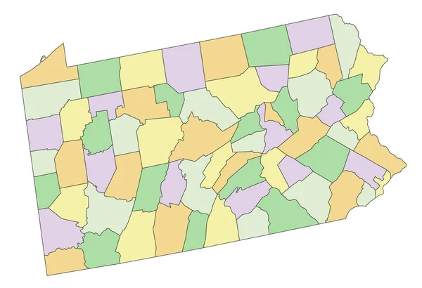 Pennsylvania Εξαιρετικά Λεπτομερής Επεξεργάσιμος Πολιτικός Χάρτης — Διανυσματικό Αρχείο
