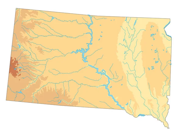 Hoge Gedetailleerde Zuid Dakota Fysieke Kaart — Stockvector
