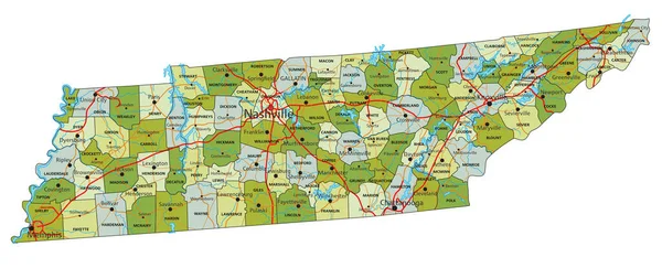 Mycket Detaljerad Redigerbar Politisk Karta Med Separerade Lager Tennessee Ordförande — Stock vektor