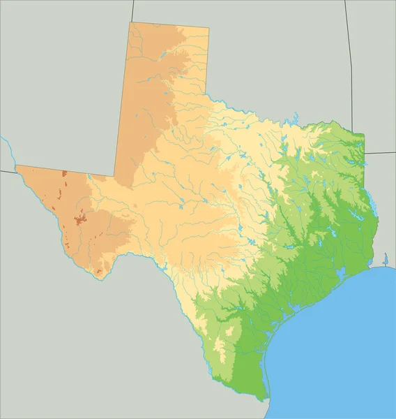 Mapa Físico Detallado Texas — Archivo Imágenes Vectoriales