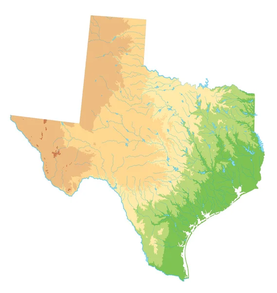 Alta Mappa Fisica Dettagliata Del Texas — Vettoriale Stock