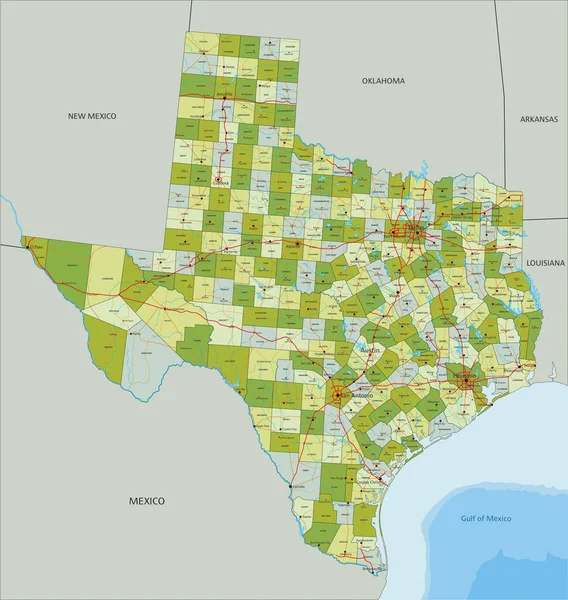 Mapa Político Editável Altamente Detalhado Com Camadas Separadas Texas —  Vetores de Stock