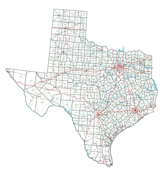 Mapa Estradas Auto Estradas Texas Ilustração Vetorial — Vetor de Stock
