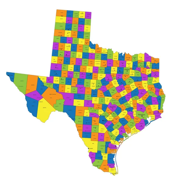 Mapa Político Colorido Texas Com Camadas Claramente Rotuladas Separadas Ilustração — Vetor de Stock