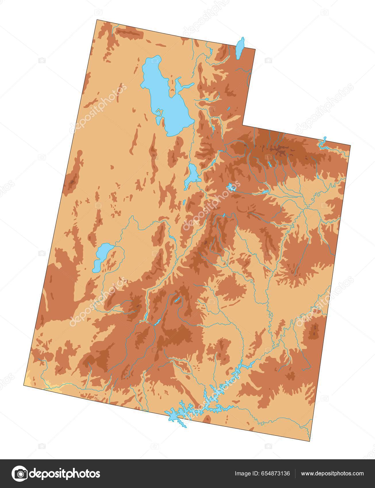 犹他州非常详细的物理地图图库矢量图©delpieroo 654873136