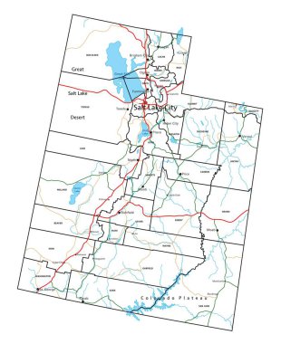 Utah yolu ve otoyol haritası. Vektör illüstrasyonu.