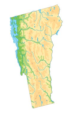 Yüksek detaylı Vermont fiziksel haritası.