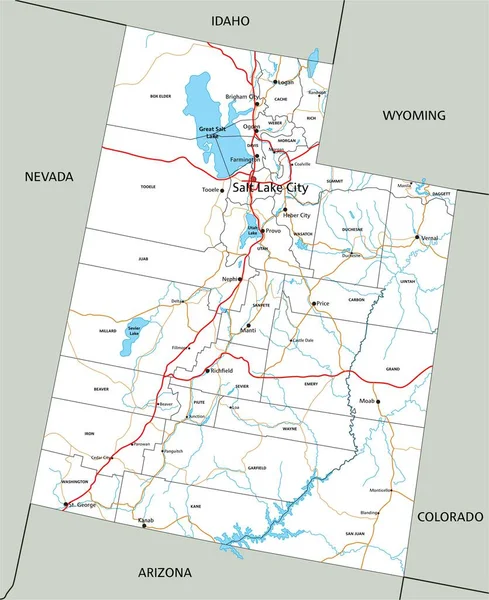 Vysoká Podrobná Mapa Utahu Popisem — Stockový vektor