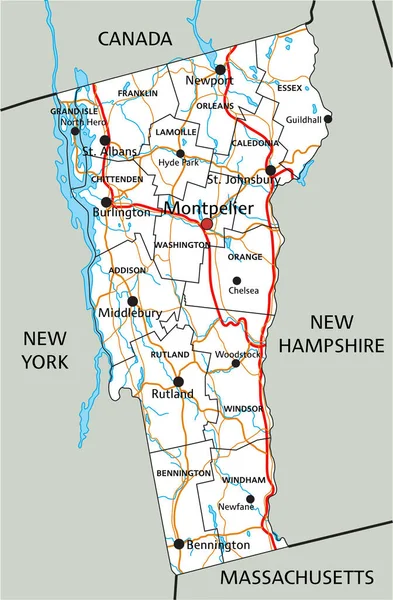 Carte Routière Détaillée Vermont Avec Étiquetage — Image vectorielle