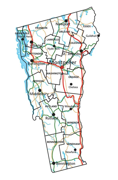 Vermont Drogowa Mapa Autostrady Ilustracja Wektora — Wektor stockowy