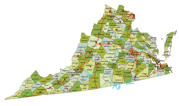 Carte Politique Modifiable Très Détaillée Avec Des Couches Séparées Virginie — Image vectorielle