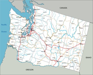 Etiketli yüksek detaylı Washington yol haritası.