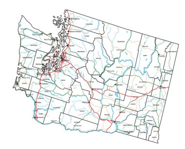 Washington yol ve otoyol haritası. Vektör illüstrasyonu.