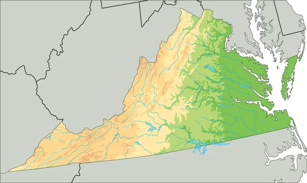 Alta Mappa Fisica Dettagliata Della Virginia — Vettoriale Stock