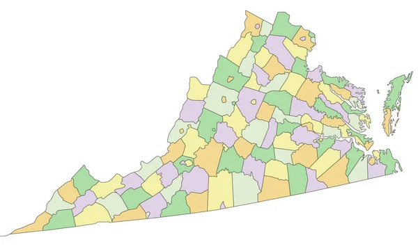 バージニア州 詳細な編集可能な政治地図 — ストックベクタ
