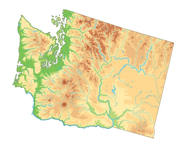 Mapa Físico Washington Altamente Detallado — Vector de stock