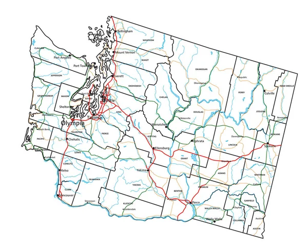 Washington Yol Otoyol Haritası Vektör Illüstrasyonu — Stok Vektör