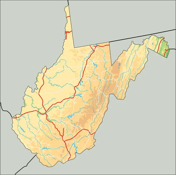 Физическая Карта Западной Виргинии — стоковый вектор