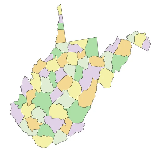 Virginia Occidental Mapa Político Editable Altamente Detallado Con Etiquetado — Vector de stock