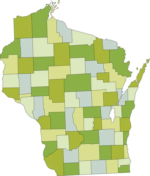 Mycket Detaljerad Redigerbar Politisk Karta Med Separerade Lager Wisconsin — Stock vektor