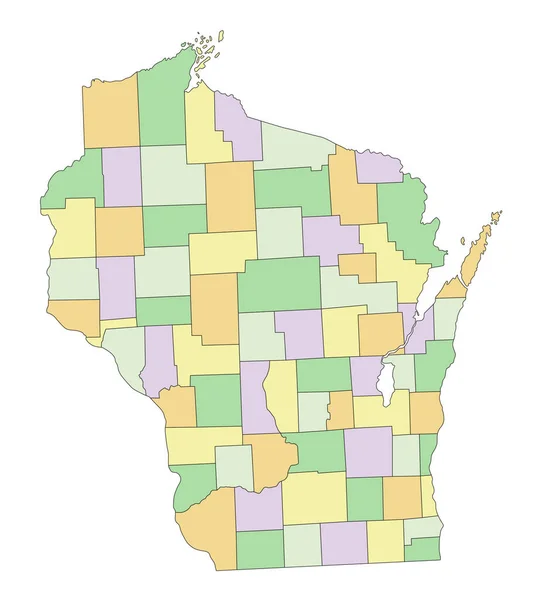 Wisconsin Vysoce Podrobná Upravitelná Politická Mapa — Stockový vektor